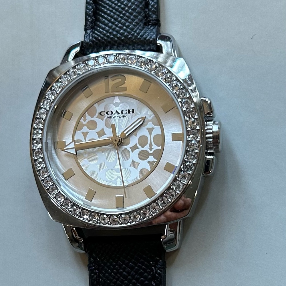 Coach Boyfriend Watch With 34m Silver Face & Black Textured Leather Band - Picture 3 of 10